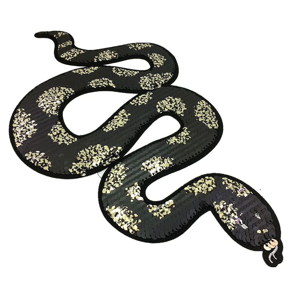 Reversible Sequin Snake Patch Serpent Beaded Applique Animal Patches For Clothing Appliques Parches Iron On AC1449