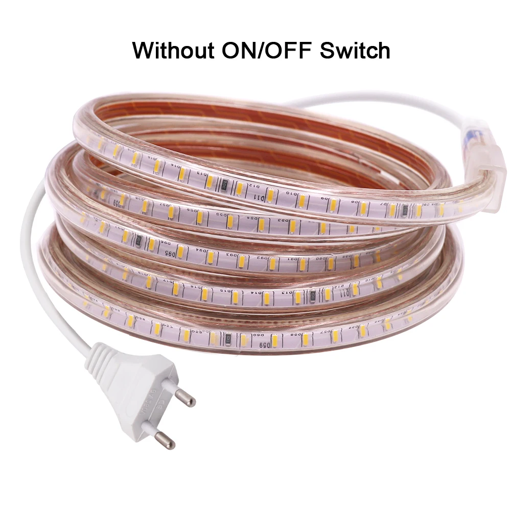 Waterproof LED Strip Light 220V SMD 3014 120LED/m Flexible LED Diode Ribbon Home Lighting Strip with EU UK Switch Plug 1m 100m