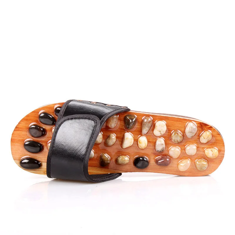 Foot Massage Slippers Shoe Foot Care Reflexology Sandals With Natural Acupuncture Stones Mules, Promote Blood Circulation