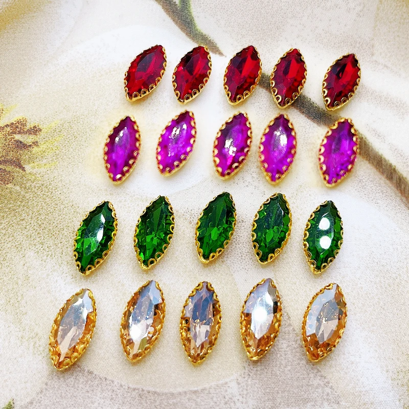 high quality! Multicolor Sew On Horse Eye Rhinestone crystal diamond Claws Marquise Needlework Jewelry Wedding Dress Bags Trims