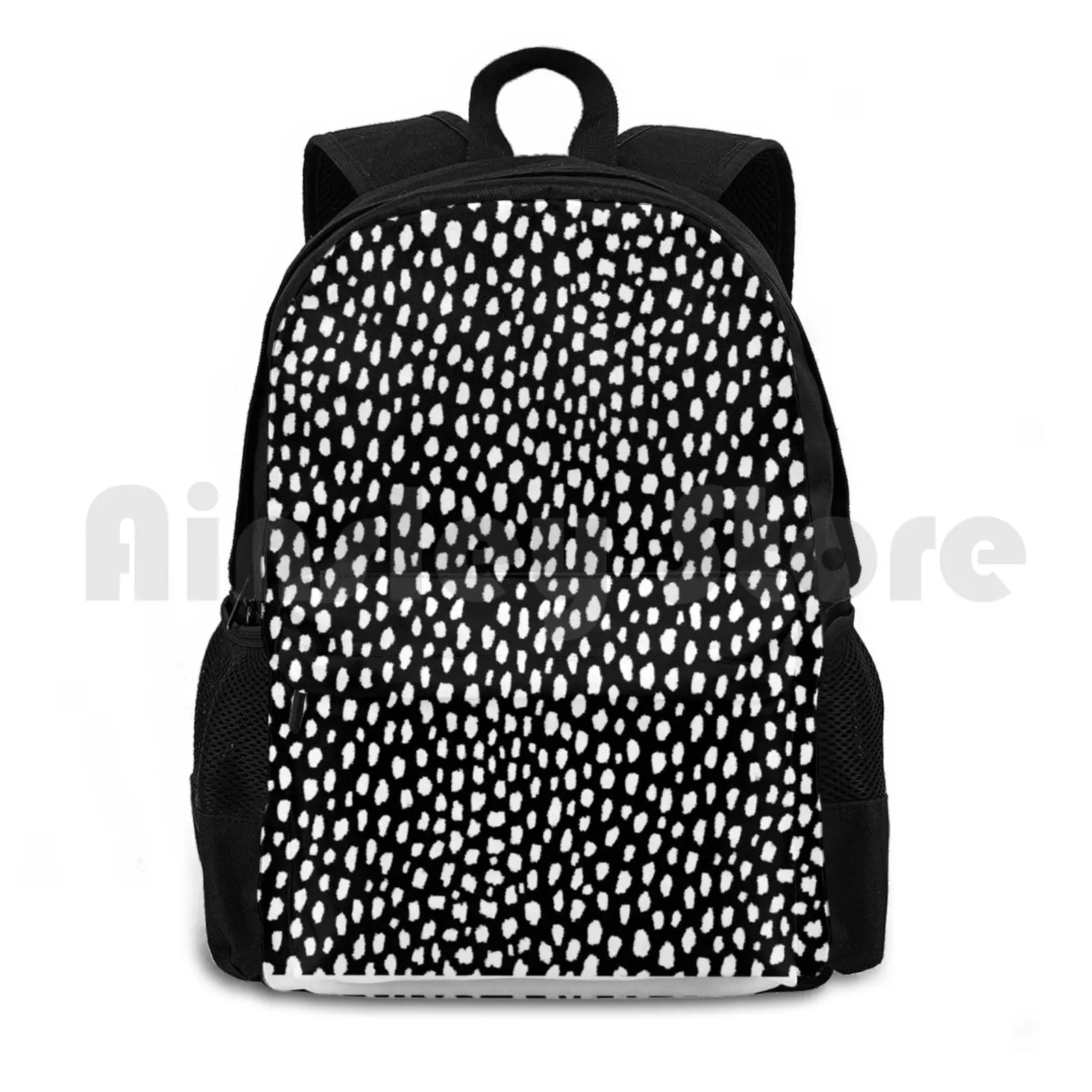 Handmade Polka Dot Brush Strokes ( Black And White Reverse Dalmatian ) Outdoor Hiking Backpack Waterproof Camping Travel Black