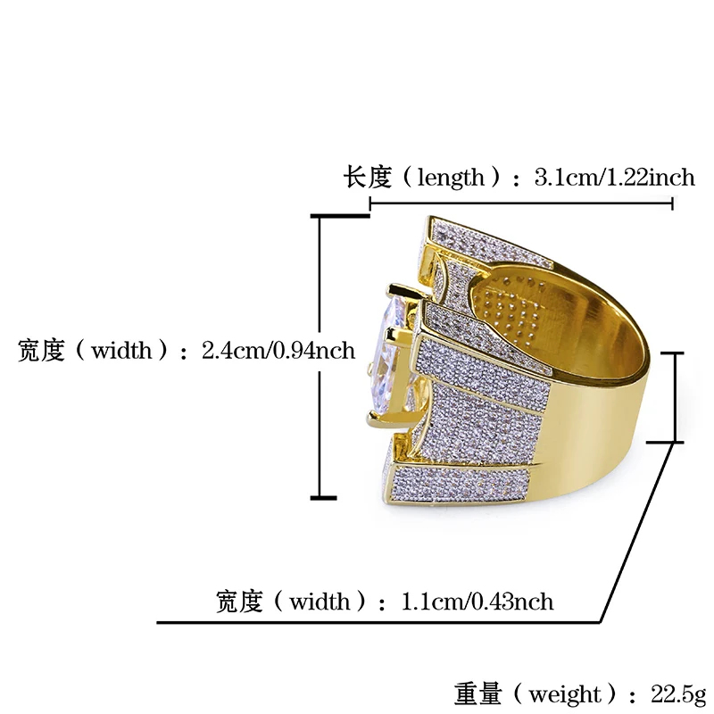 Micro Pave AAA Cubic Zirconia Bling Iced Out Big Square Men Signet Rings Męska biżuteria Hip Hop Rapper Rozmiar 7-11