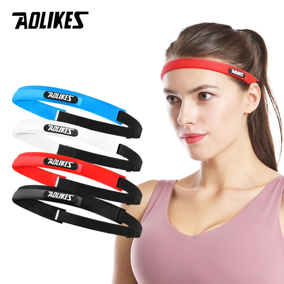 AOLIKES Elastic Head Sweatband Soft Silicone Running Yoga Cycling Sweat Band For Men Women Fitness Basketball Tennis Headband