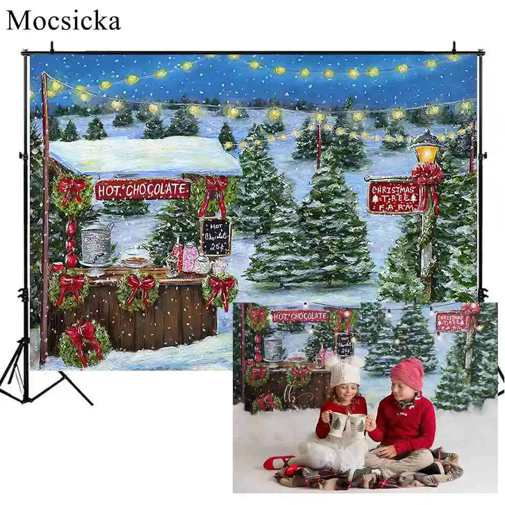 

Mocsicka Christmas Tree Farm Winter Snow Backdrop Snowfield Newborn Photography Props Child Birthday Photo Backgrounds Photocall