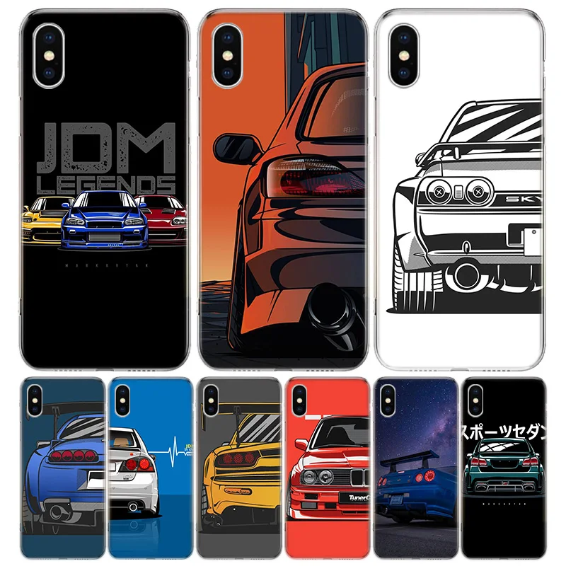 Japan JDM Sports Car Comic Phone Case For iPhone 15 + 14 11 12 13 Pro Max Xr X Xs Mini 8 7 Plus SE Soft Fundas Coque Shell