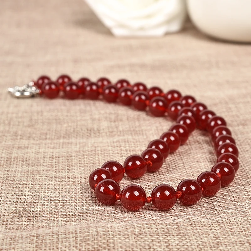 

10 mm Bright red well-stacked red and Luminous appearance jasper necklace,graceful gift