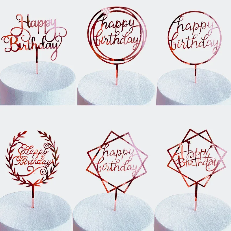 Nuovi fiori colorati Happy Birthday Cake Topper acrilico dorato festa di compleanno decorazione Dessert per Baby shower forniture da forno