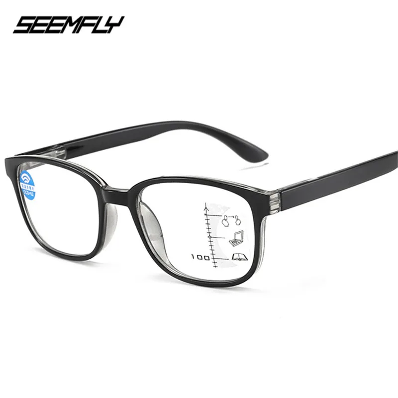 

Seemfly Vintage Progressive Multifocus Reading Glasses Men Women Classic Anti Blue Light Presbyopia Eyewear Diopter +1.0 To +3.5