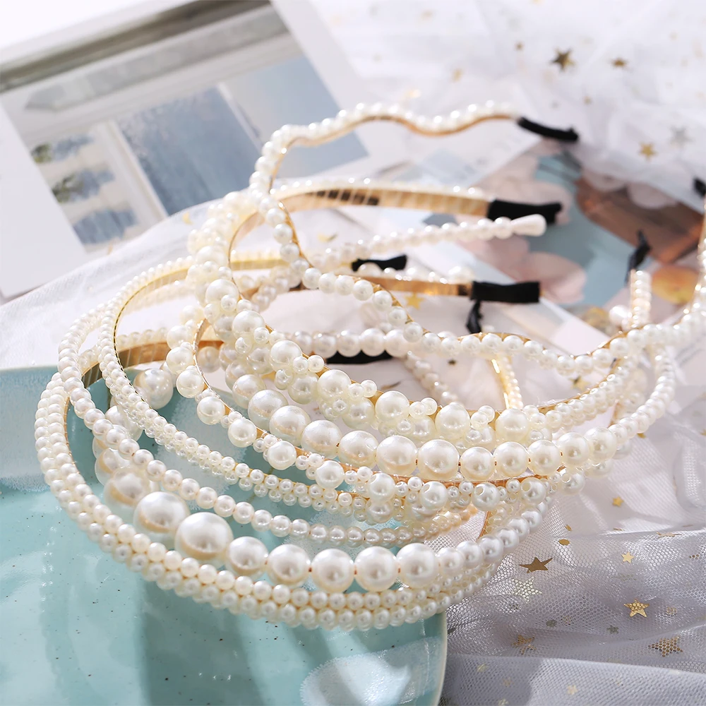 Metal Hairbands For Women Hair Accessories Designer Band Hoops Bow Wedding Pearl Headband Metal Bridal Headwear Bands Clip