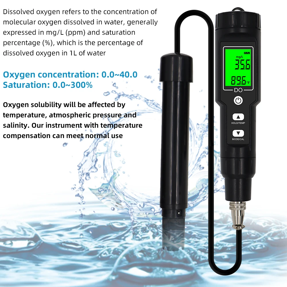 DO9100 Digital Dissolved Oxygen Meter 0.0-40.0 Mg/L Waterproof ATC 0.0-300.0% DO Tester Water Quality Oxygen Detector