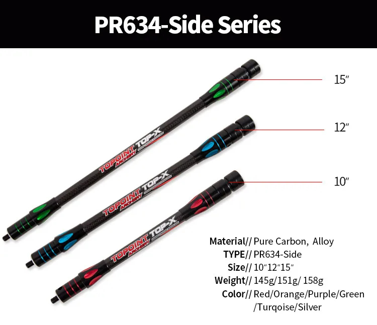 Topoint PR634 bocznym pasku 10/12/15 cali związek łuk 3K czystego włókna węglowego stabilizator dla łucznictwo strzelanie saldo