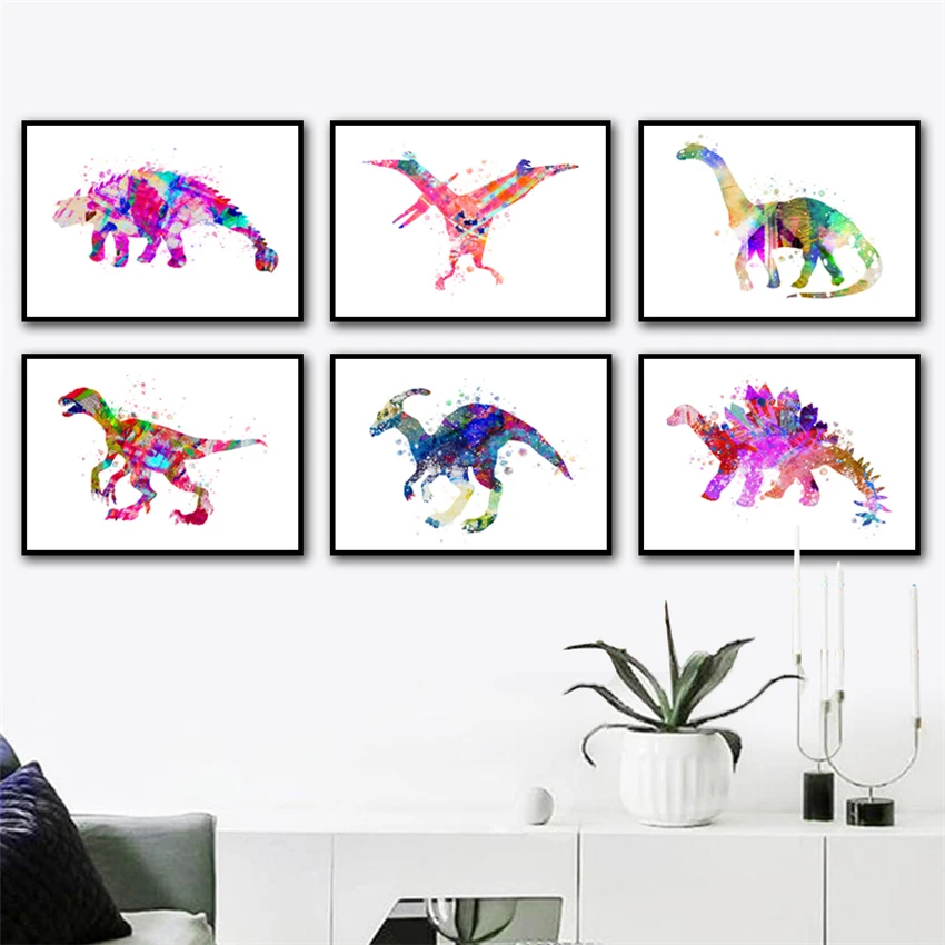 Nordic color colorful dinosaur animal poster wall art for children room decoration picture Art Decor canvas painting