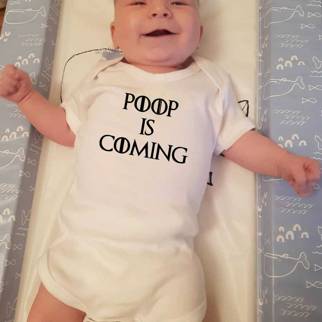 Poop Is Coming Funny Printing Baby Rompers Infant  Boys Girls Cute Romper Short Sleeve Clothes