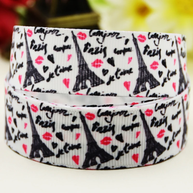 

22mm 25mm 38mm 75mm the Eiffel Tower Cartoon printed Grosgrain Ribbon party decoration 10 Yards X-03080