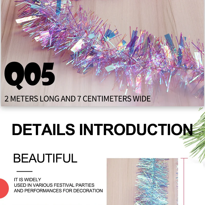 2 Stück 2m Schillernde Künstliche Madder-Farbene Folien-Quastengirlande für Weihnachtsbaum, Hochzeit, Geburtstag, Party, Heimdekoration – Detail 8