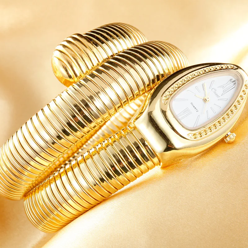 2021 Cussi Women Watch Luxury Gold Snake Winding Watches Women Fashion Quartz Bangle Bracelet Watches Ladies Watches Reloj Mujer