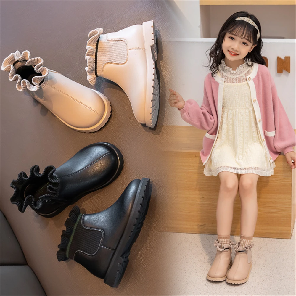 2020 Flower Girls Boots Autumn/Winter Plush Children Boots Boys Girls Martin Shoes Fashion Brand Soft Leather Warm Kids Boots