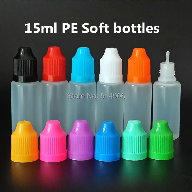 

1000Pcs 15ML Empty Oil Refillable Bottle Soft Plastic Dropper Vials With Childproof Caps & Long Fine Tips For E Liquid