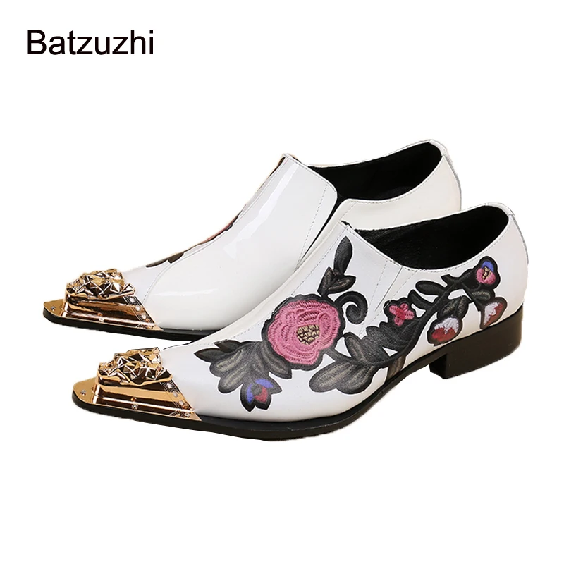 

Batzuzhi Party and Wedding Shoes Men Fashion Men's Shoes White Embroidered Genuine Leather Dress Shoes Men Iron Head, Big Sizes
