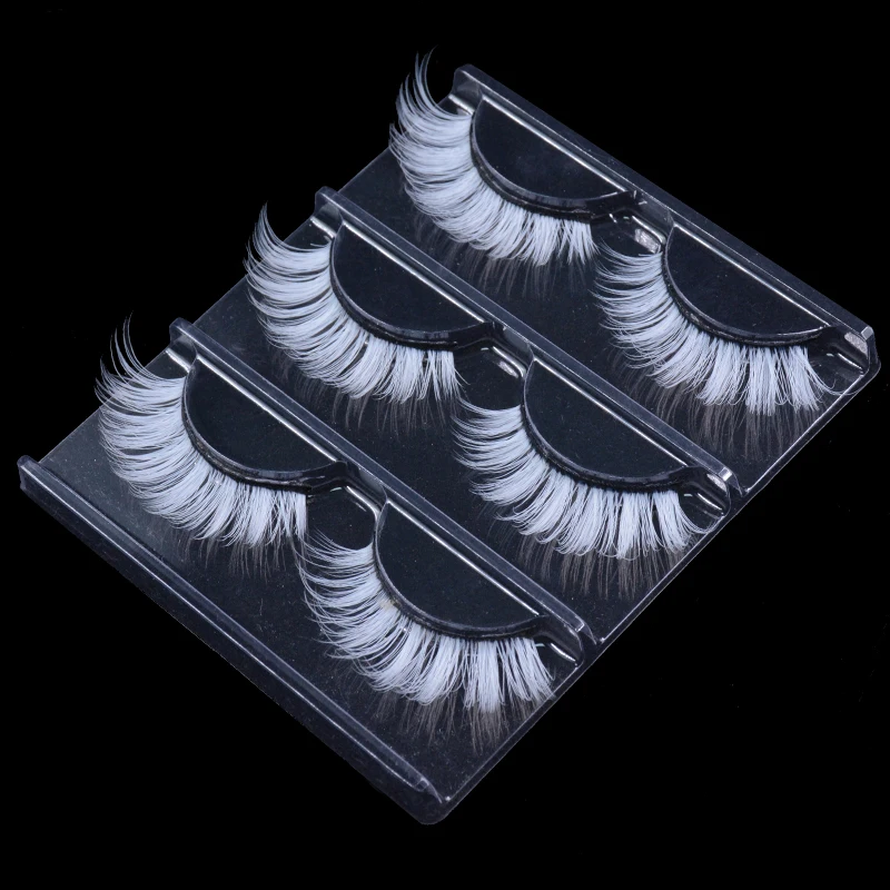 OKAYLASH 3 Pairs/Lot Classy White Cosplay False Eyelashes Fluffy Snow White Bottom Makeup Eye Lashes Halloween Vegan Cilias Bulk