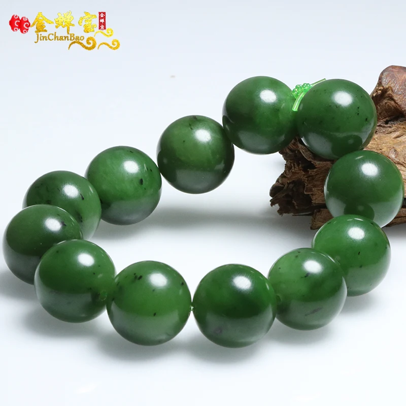 

Certed 18mm Natural Green Nephrite Beads Men Bracelet Pounamu Jade Bangle Jasper