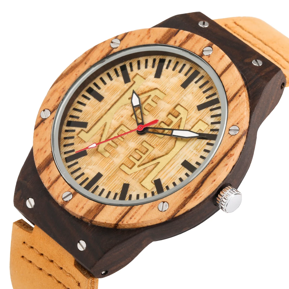 

Natural Stylish Wooden Men Watches Quartz Genuine Leather Wristwatch Luminous Hands Red Seconds Dial Wood Watch reloj masculino