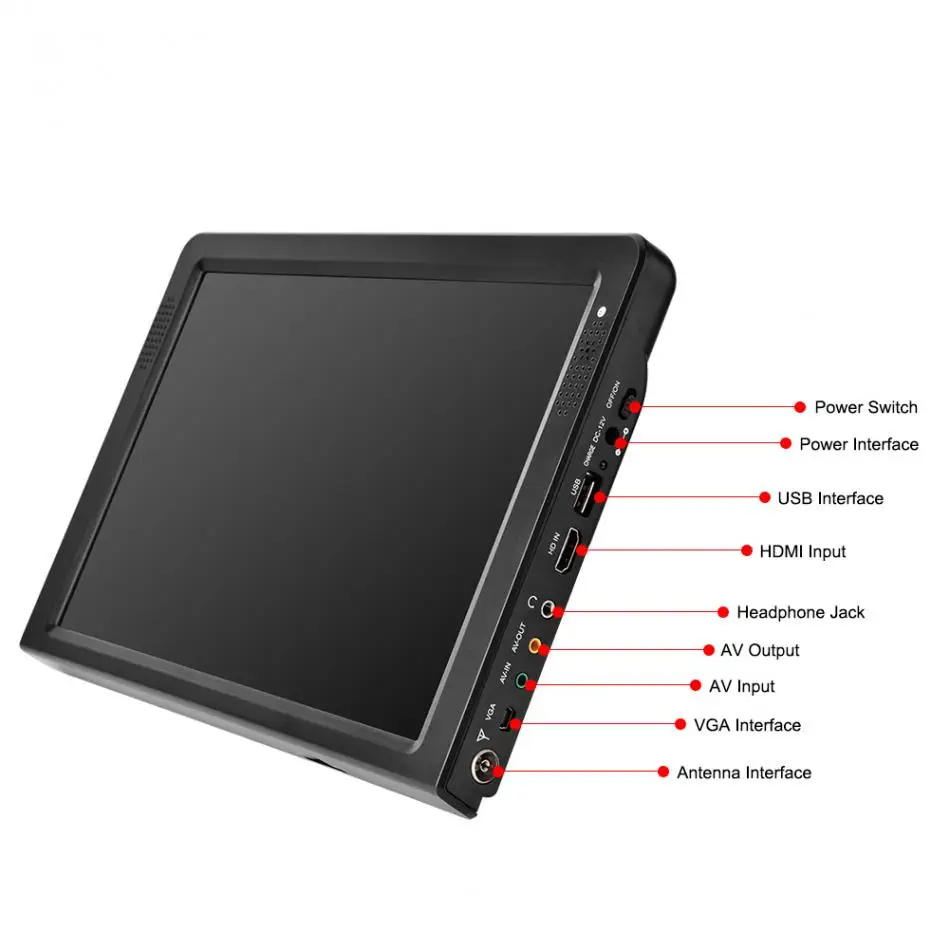 เกาหลีLEADSTAR 12นิ้วAtsc TแบบพกพาMini TvรองรับATSC/H265/Hevc Dolby Ac3 1280*800 TF CardสำหรับHome/Car
