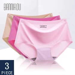 BANNIROU 3 Pcs Seamless Low-Rise Woman Panties Underwear Female Briefs Thin Ice Silk Soft Solid Underwear For Woman Summer