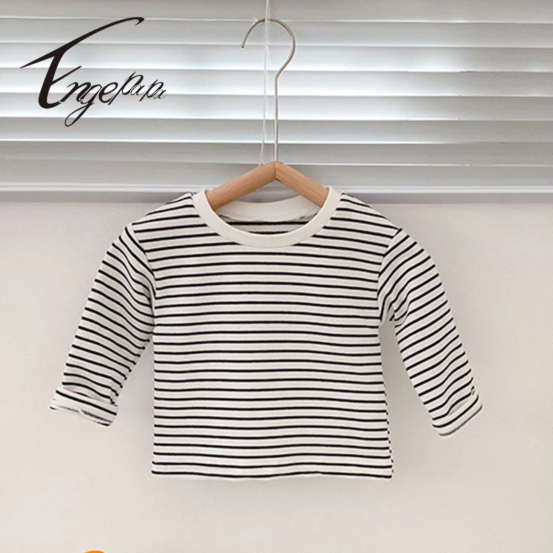 Engepapa 2022 New Spring Autumn Baby Boy Girl T-shirt Long Sleeves Cotton Soft Stripe Shirt Baby Bottoming Shirt Clothes