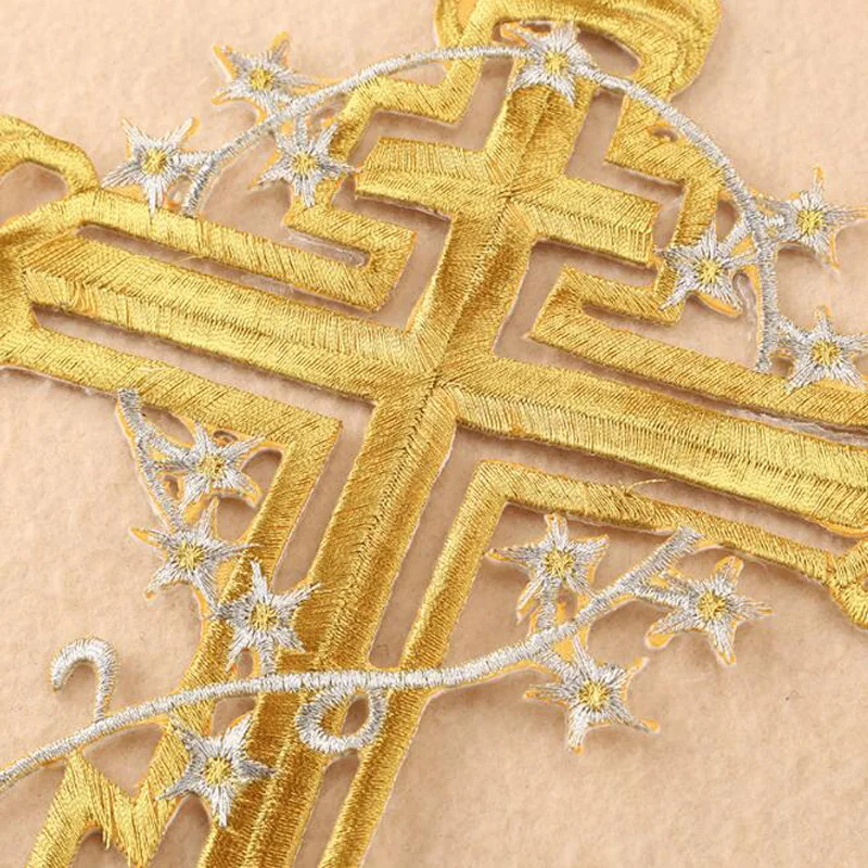 Embroidery Patches Gold Silver Cross Iron On Embroidered Gothic Badges For Bag Jeans Hat T Shirt DIY Appliques Craft Decor