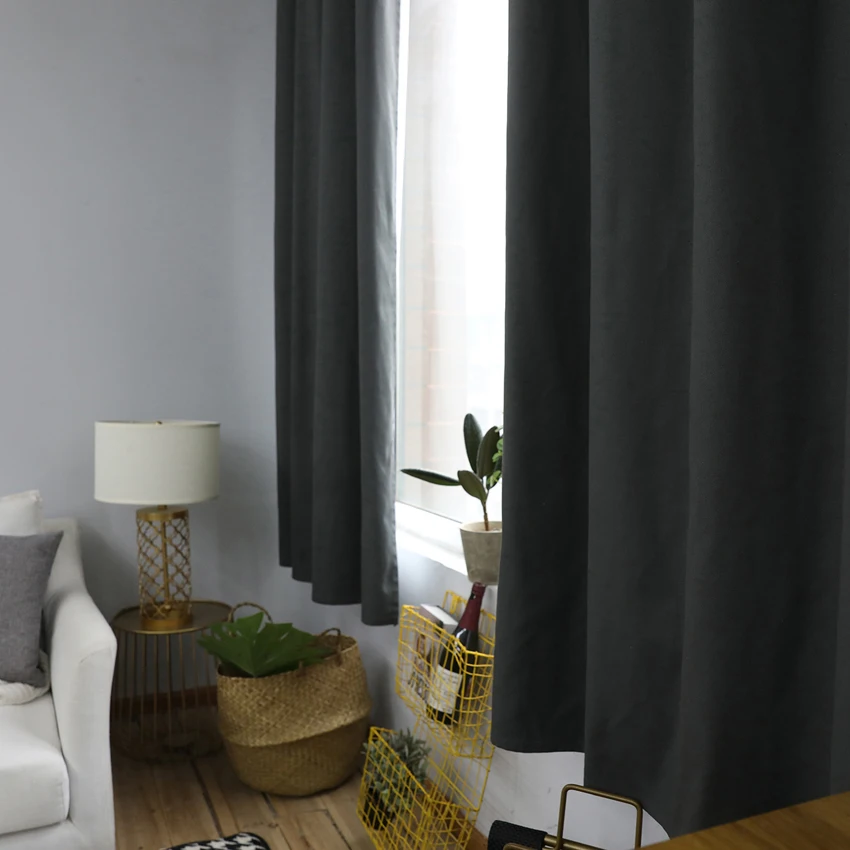 Solid Color Cotton Linen 140x215cm Window Curtain Grommets Top Blackout Semi-shading Woven  Flat Window Cover Home Decor