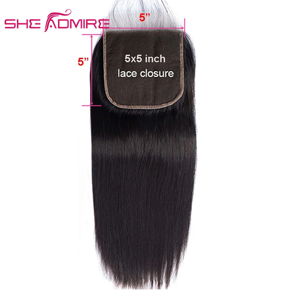 She Admire 14-24 Inch Straight 5X5 Lace Closure Pre Plucked Remy Human Hair Free/Middle Part On Sale