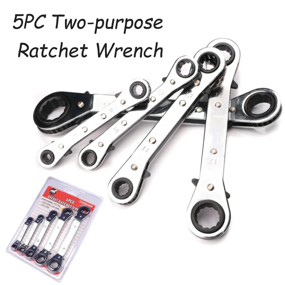 WENXING Double End Two-way Ratcheting Wrench Spanner Hand Tool Gear Ring Wrench Ratchet Handle Chrome Vanadium Full Polish