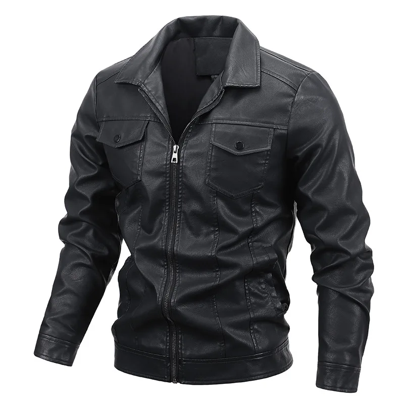 Chaqueta de cuero PU con doble bolsillo para hombre, abrigo informal a prueba de viento para motorista, MY580, otoño, 2023