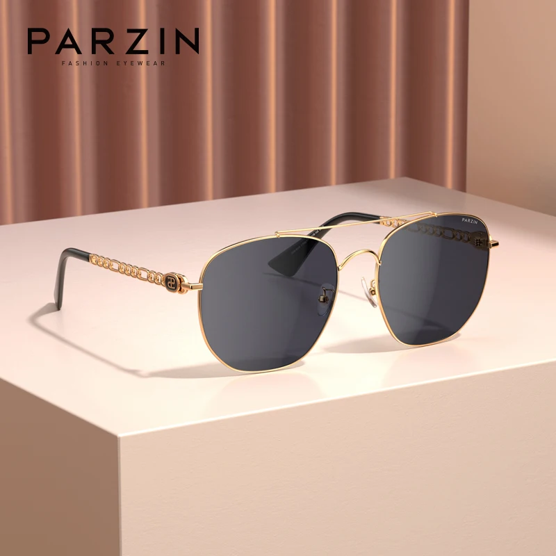 PARZIN Nylon Oversized Sunglasses Women Chain Design Double Bridge Sun Glasses Outdoor Summer Alloy Gafas De Sol Mujer 8310