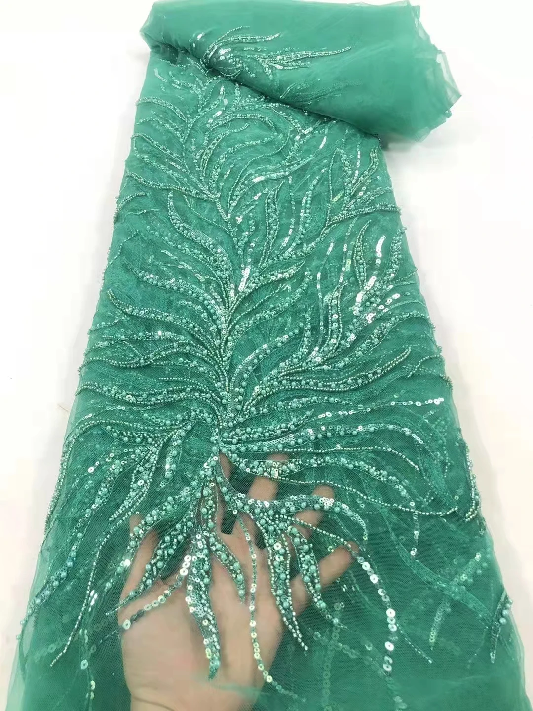 Green Lace Fabric 2021 High Quality Lace 5 Yards,French Beaded Lace Fabric By The Yard,Sequin Lace Fabric For Wedding Dress