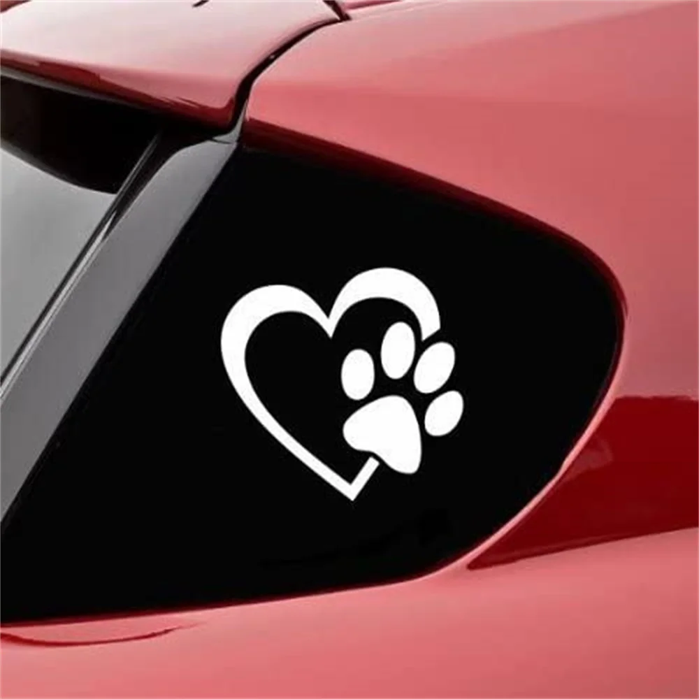 Cute Dog Paw Car Sticker with Peach Heart Cartoon Animal Take Dog Cat Love Pet Sticker Black White Red