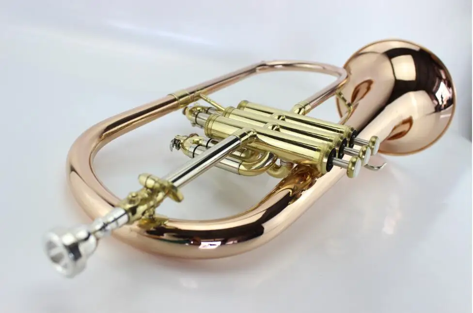 

New Bb Flugelhorn Gold Phosphorus & Copper Flugelhorn Musical Instruments with Case Mouthpiece