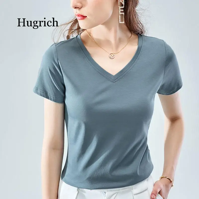 Double Sided Mercerized Cotton Short Sleeve T-Shirt Women's 2021 Summer New Fresh and Breathable Round Neck Solid Half Sleeve To