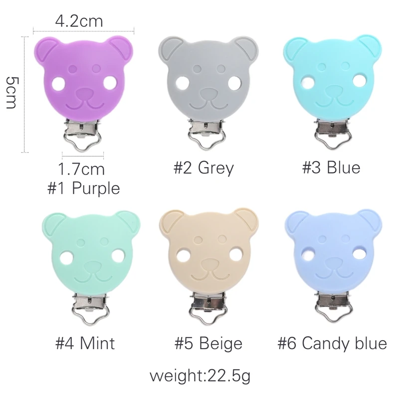 Let\'s Make 5pcs Silicone Pacifier Clip Cartoon Bear Shape Metal Infant Nipple Dummy Clip for Baby DIY Pacifier Chain Accessories