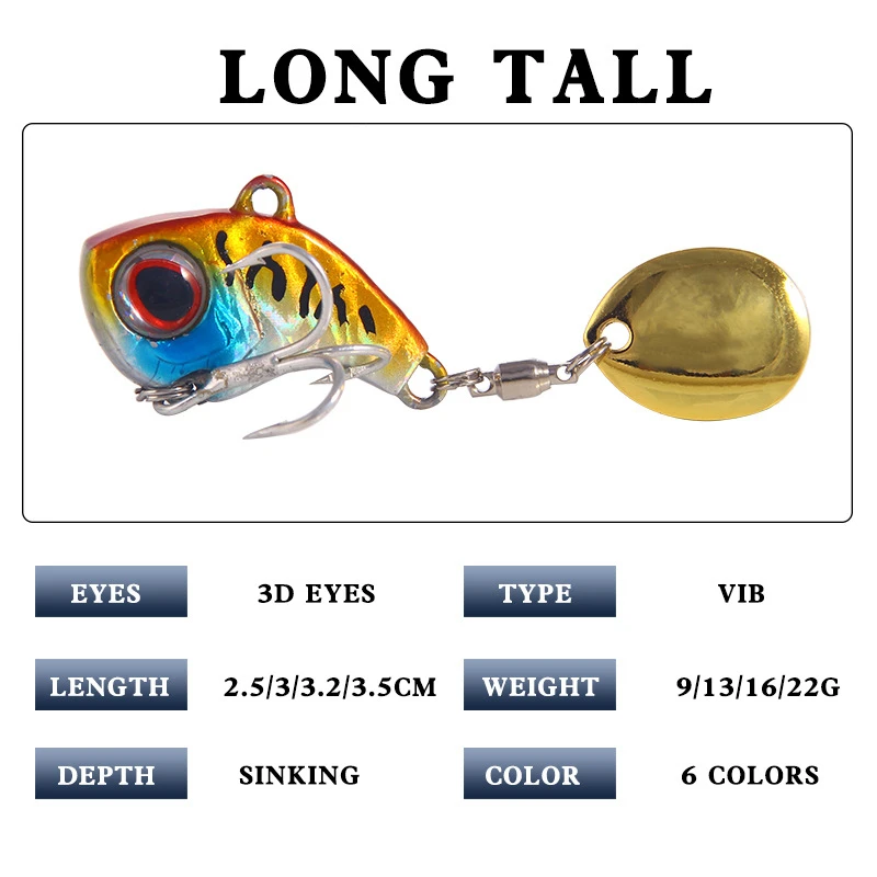 Metal VIB Lure 9g 13 g 16g 22g Fishing Lure Sinking Rotating Spoon Tail Crankbait Vibration Wobbler Pesca Fishing Tackle