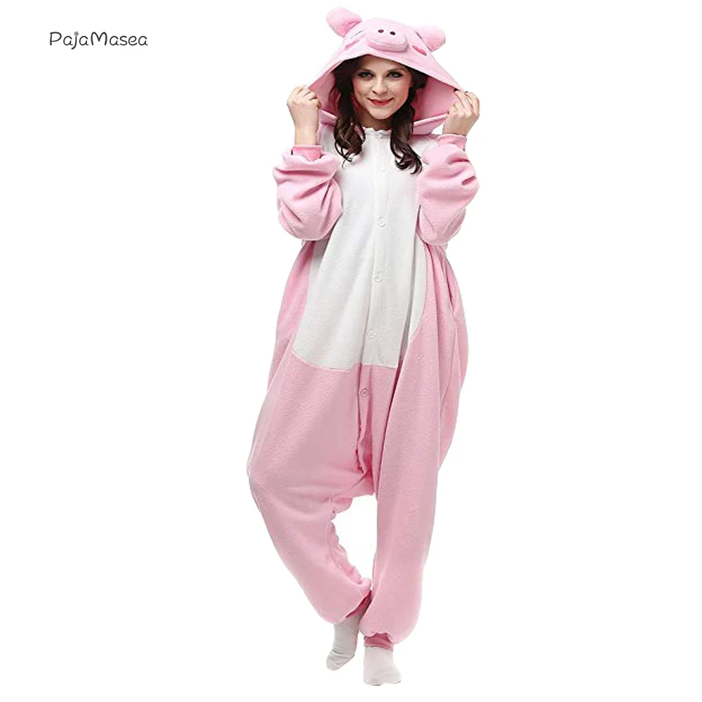 PAJAMASEA Pink Onsie Adults Animal Pajamas Pig Women Onesie Girls Cosplay Costume Homewear Fleece Jumpsuit Man Raccoon Kigurumi