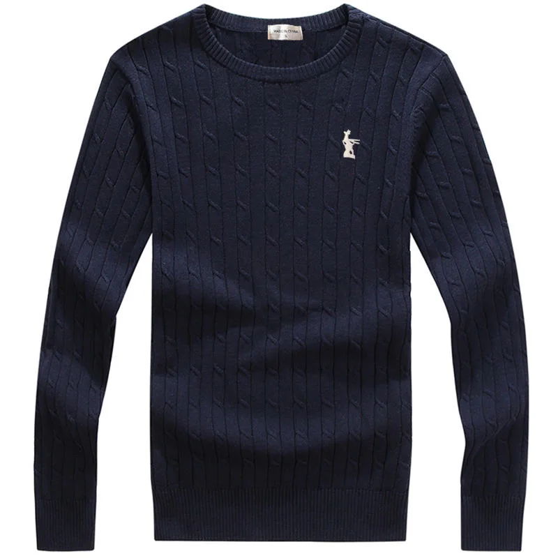 Men\'s Spring Autumn 100%Cotton Pullovers Sweaters Casual Business Pullover Simple Sweater Polo Top