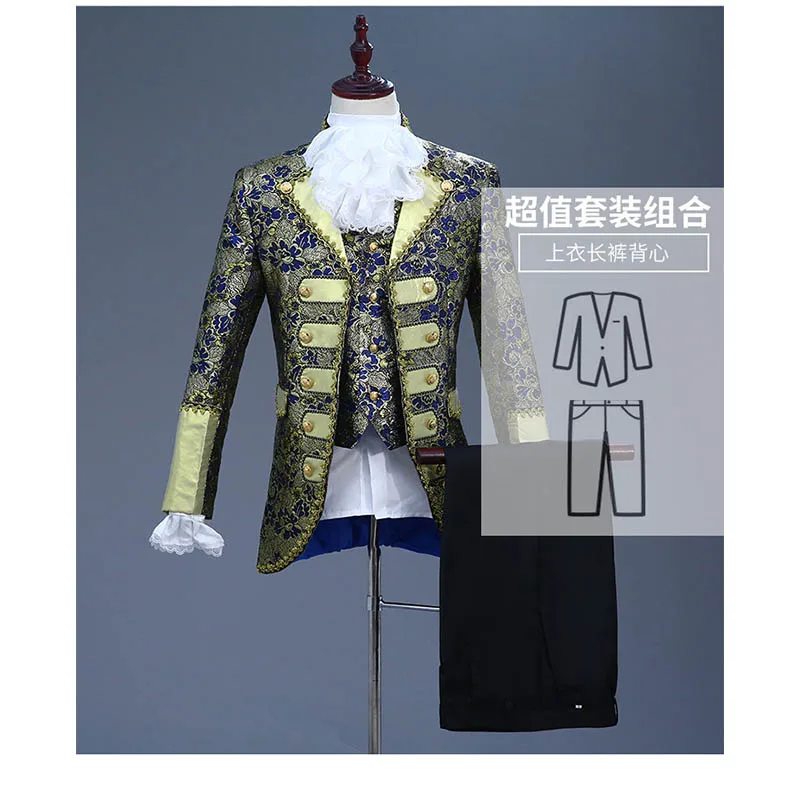 XS-XL Halloween Costumes Adult Boys Plus Size King Prince Renaissance Medieval Men Cosplay Party Costume Coat Pants Tie Full Set