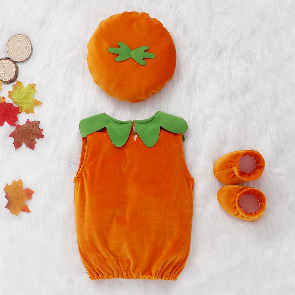 Cute 3Pcs Cosplay Halloween Baby Kids Pumpkin Suit Tops+Hat+Shoes Clothes Costumes Sleeveless Warm Soft Cotton Clothing 0-3Years