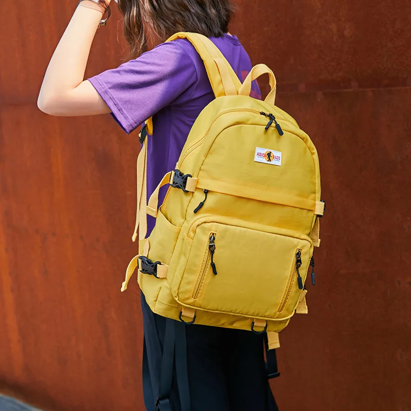 Mochila amarela à prova d\'água, mochila escolar grande para adolescentes usb universitária