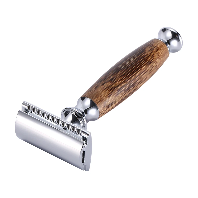 YINTAL New Bamboo Wood Handle Dual Edge Safety Razor Classic Manual Razors Long Handle Men Shaving