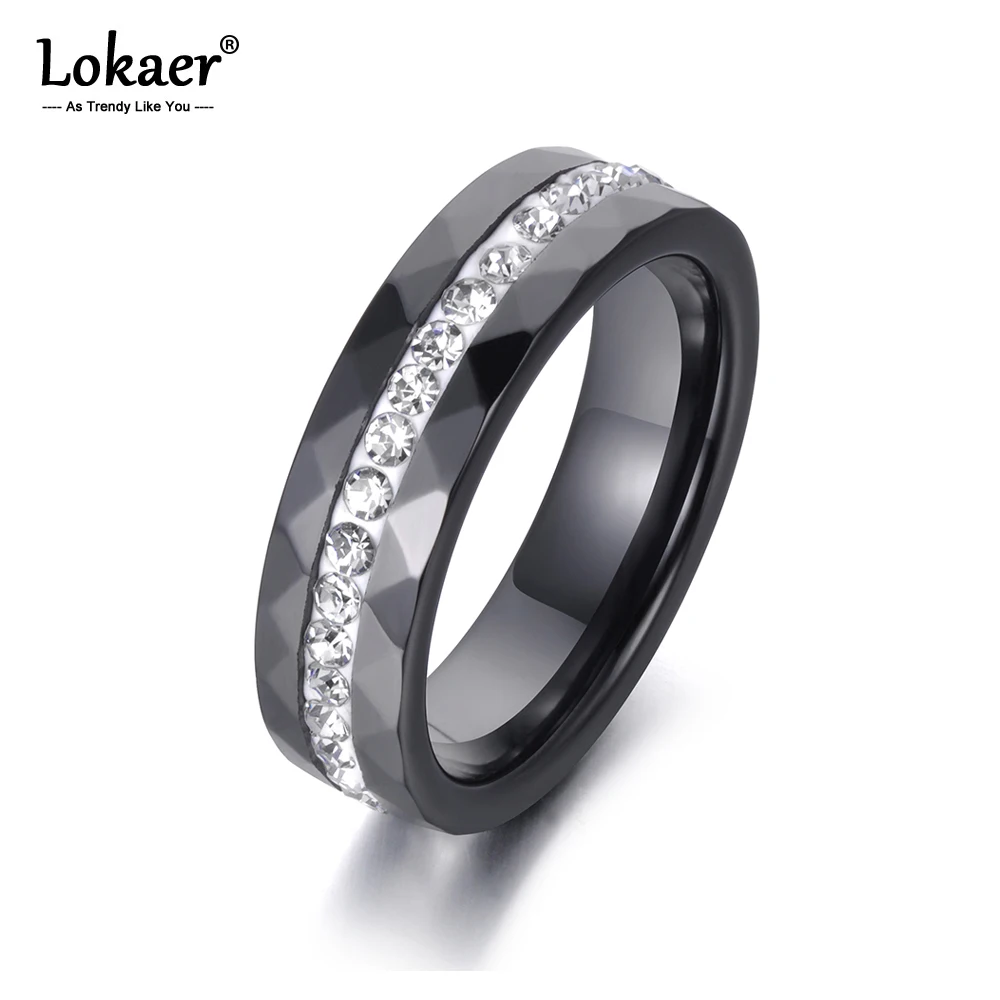 Lokaer Classic White & Black Ceramics Rings Jewelry Clay Rhinestones Wedding Engagement Rings For Women Anneaux R18145