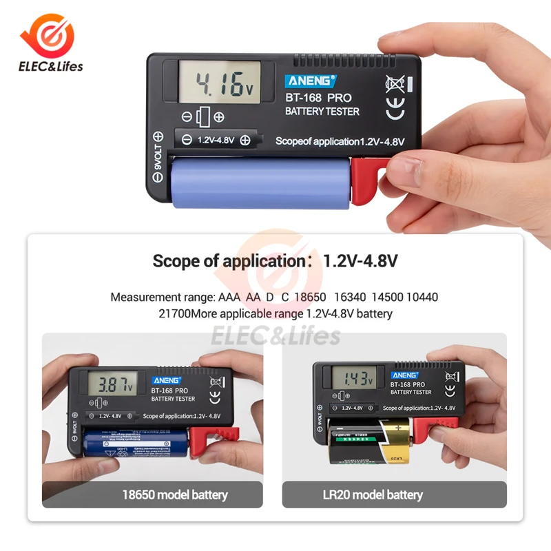 AA AAA Battery Tester BT168 PRO Portable Universal Digital Battery Tester Button Color-coded Scales Indicate Battery Checker