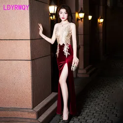 2022 lace transparent yarn celebrity low-cut dress nightclub sexy eldest girl Office Lady Zippers Knee-Length